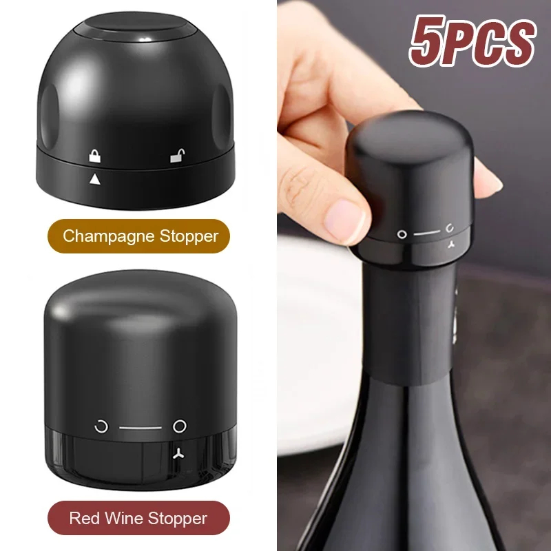 Wine Stopper Vacuum - 1–5 Stück vakuumversiegelte Weinflaschenverschlüsse, Champagnerverschlüsse, auslaufsicher