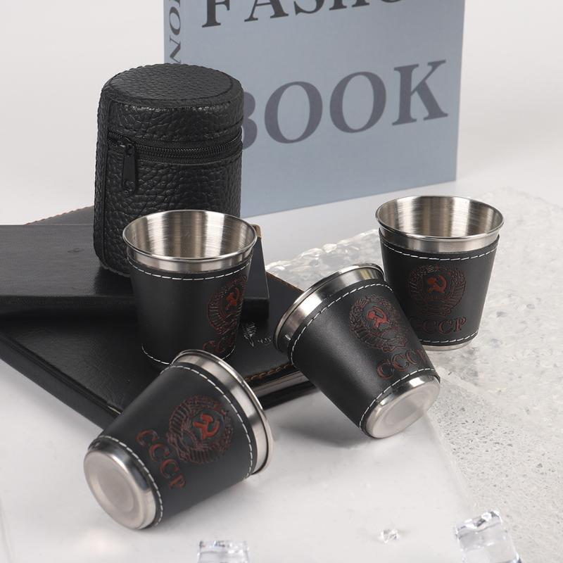 Wine Beer Glass Set - 4-teiliges Set Outdoor-Reisebecher aus Edelstahl mit